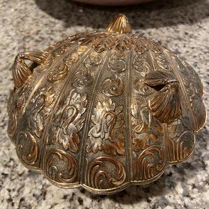 Tarnished Silver and Brass Clam Shell Trinket Dish
